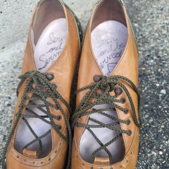 John Fleuvog Leather Lace ups Heels Size 8.5 Vintage Green and Brown Shoes - Picture 6 of 12